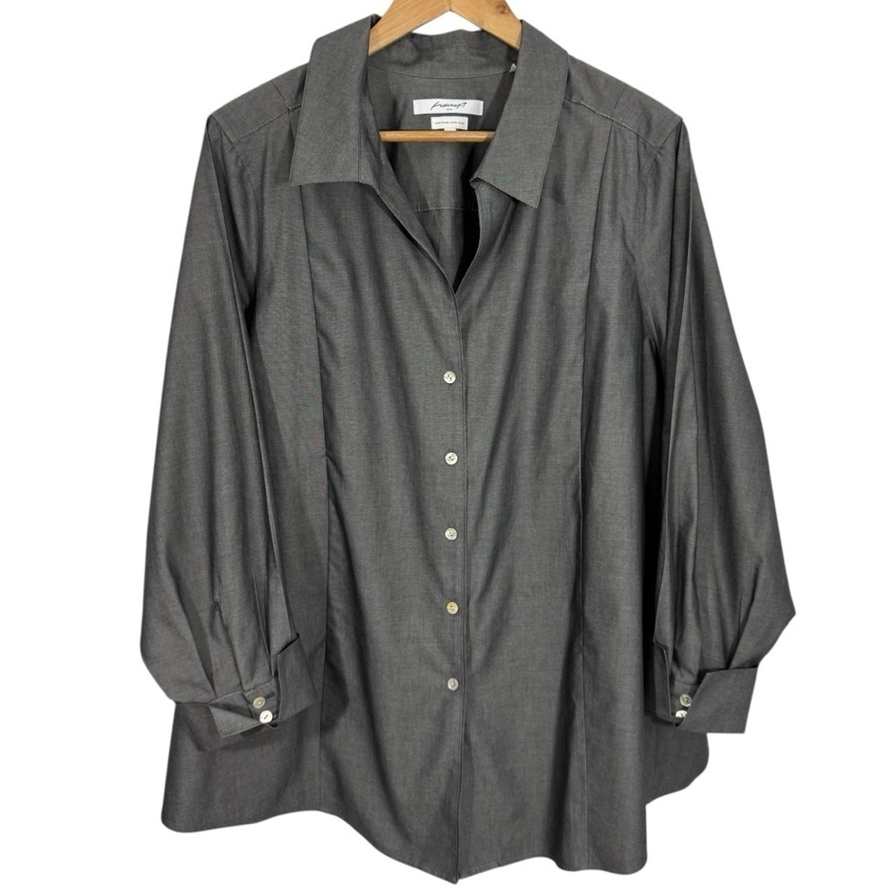 Foxcroft Heritage Non-Iron Shirt Sz 24W Fitted Dark Grey + Sheen Minimalist EUC